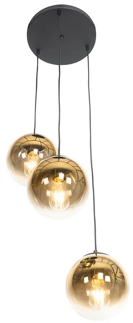 Art Deco závesné svietidlo čierne so zlatým sklom okrúhle 3-svetlo - Pallon