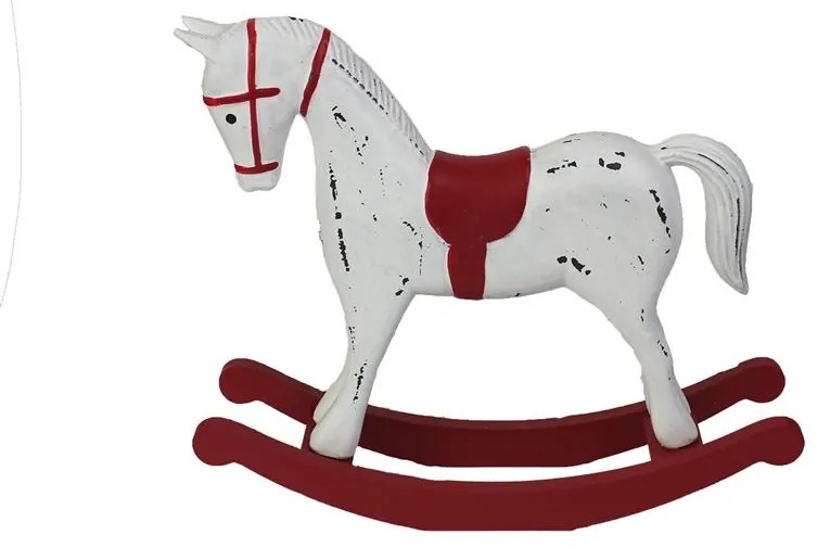 vianočná dekorácia hojdací koník vintage bielo červený 26,5x6,5x23cm
