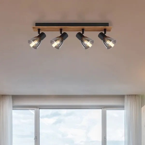 Globo 54307-4W - Bodové svietidlo CLAUDE 4xE14/40W/230V čierna/drevo