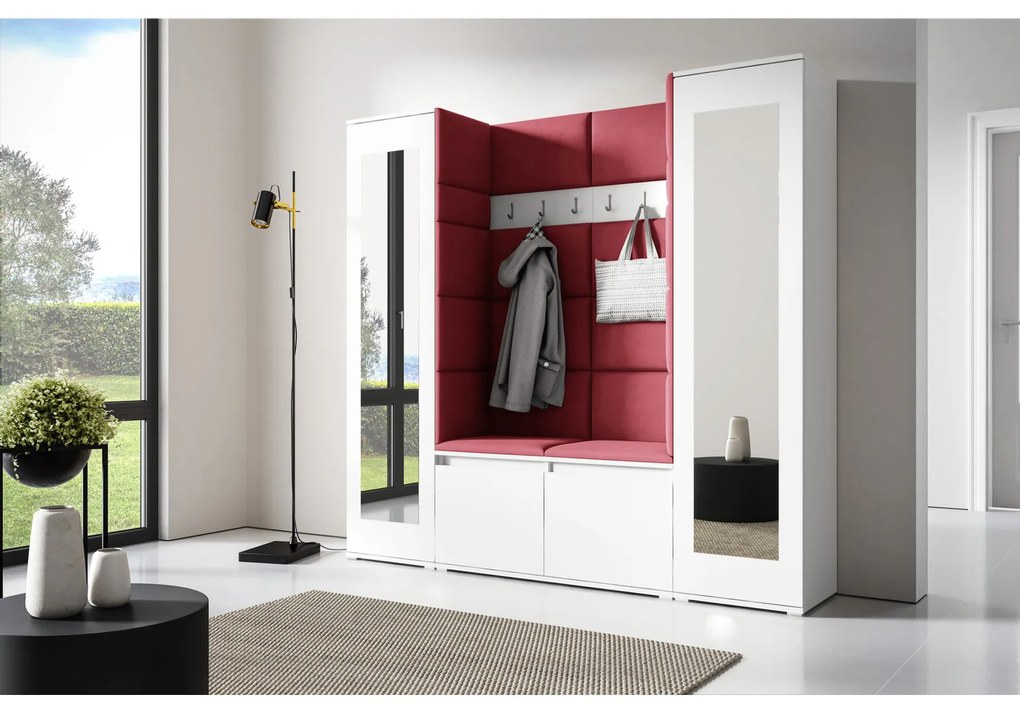 Predsieňová stena AMI 31 So zrkadlom Biela Tmavo červená