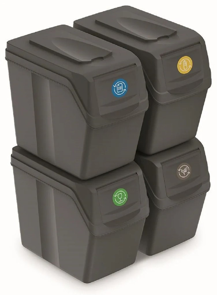 PROSPERPLAST Sada 4 odpadkových košov SORTIBOX Aj šedý kameň, objem 4x20L