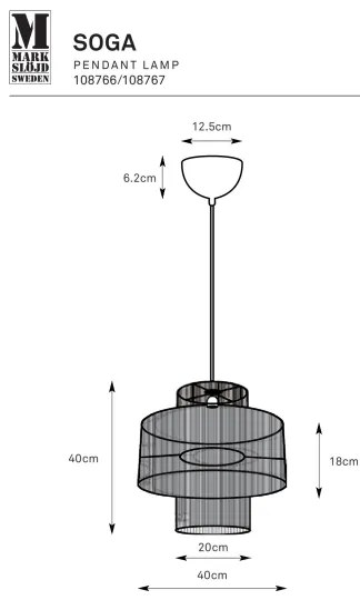 Markslöjd 108766 - Luster na lanku SOGA 1xE27/40W/230V čierna