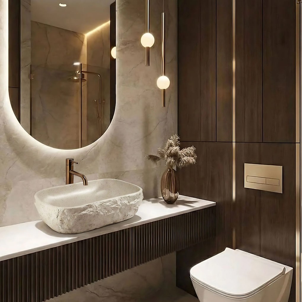 Rea Bianka, umývadlo na dosku 460x330x130 mm, imitácia kameňa, REA-U0628