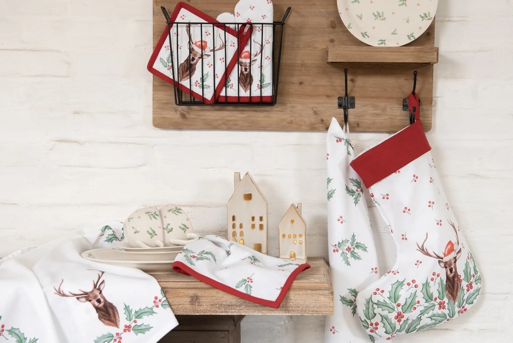 Kuchynská bavlnená chňapka Holly Christmas s jeleňom - 12 * 21 cm