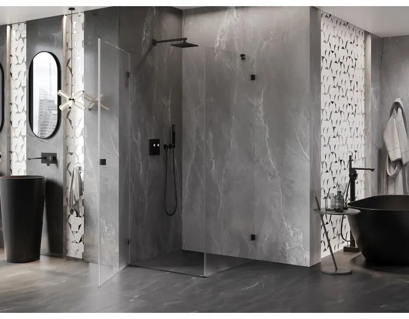 Mexen Lunar-B L, 1-krídlový sprchový kút, ľavý, 70 x 70 cm, 8mm číre sklo, čierny profil, 832L-070-070-70-00-L