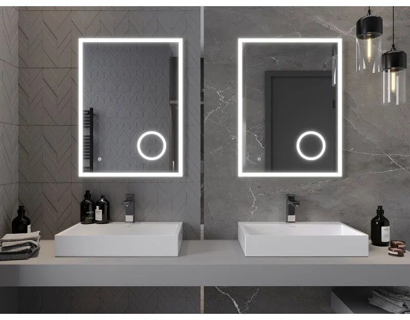 Mexen Kala, LED kúpeľňové zrkadlo s podsvietením a kozmetickým zrkadlom 60 x 80 cm, 6000K, ochrana proti zahmlievaniu, 9820-060-080-611-00