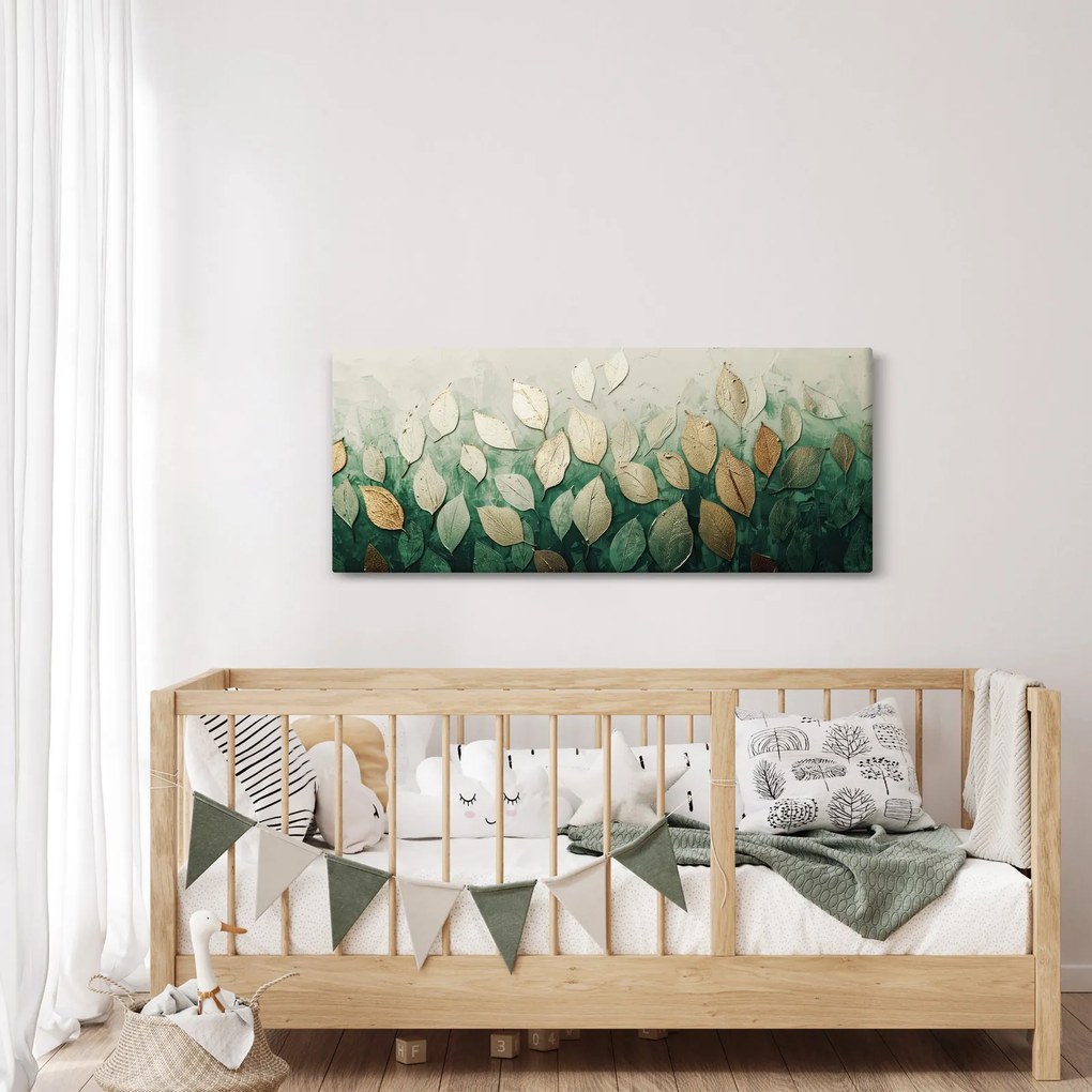 Obraz - Zlato-zelené listy (120x50 cm)