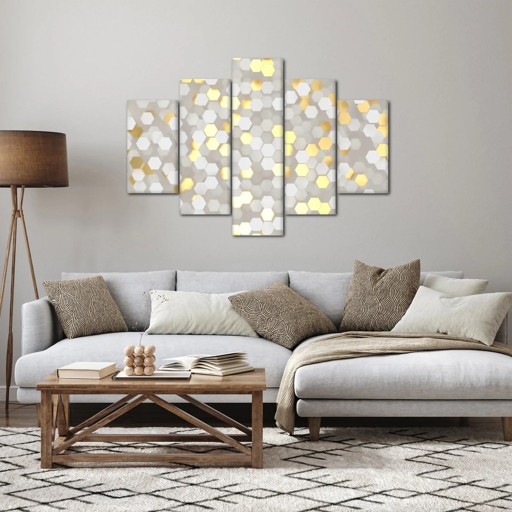Obraz - Zlato-biele hexagóny (150x105 cm)