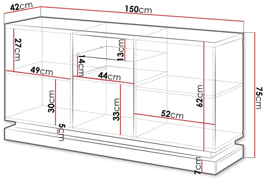 Komoda Aura 2D1K (čierna + čierny lesk). Vlastná spoľahlivá doprava až k Vám domov. 1121716