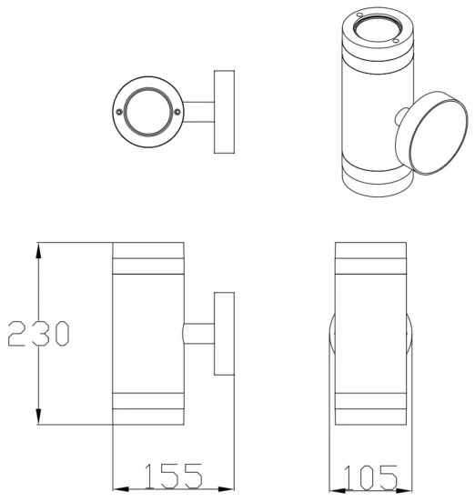 Vonkajšie nástenné svietidlo RINO 2xGU10/12W/230V IP54 čierna