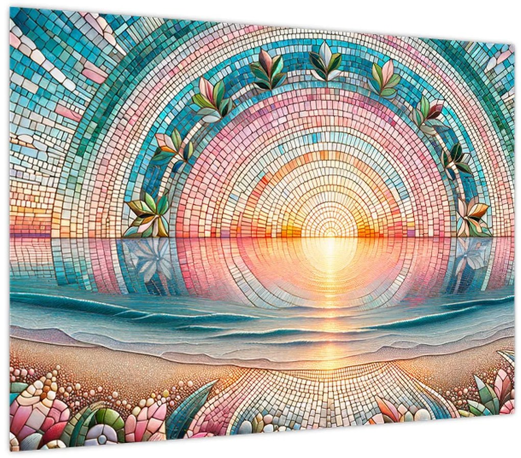 Sklenený obraz – Mozaika zapadajúceho slnka (70x50 cm)