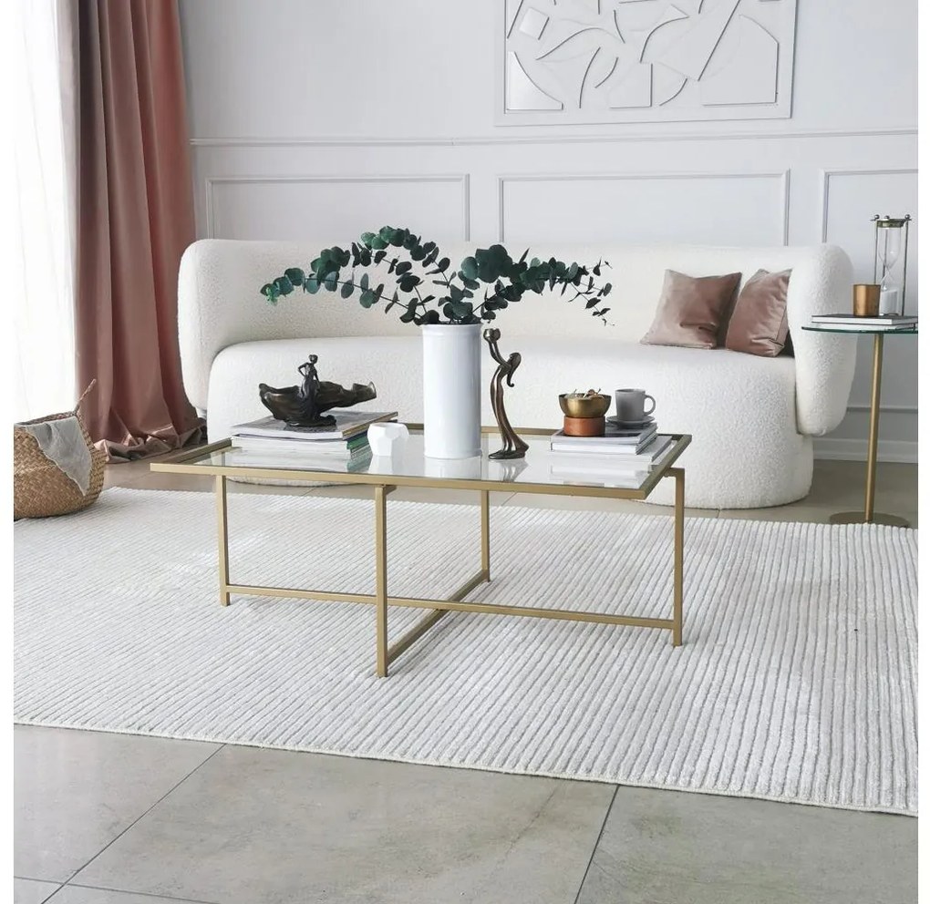 Konferenčný stolík SLNKO 35x94 cm zlatá/číra