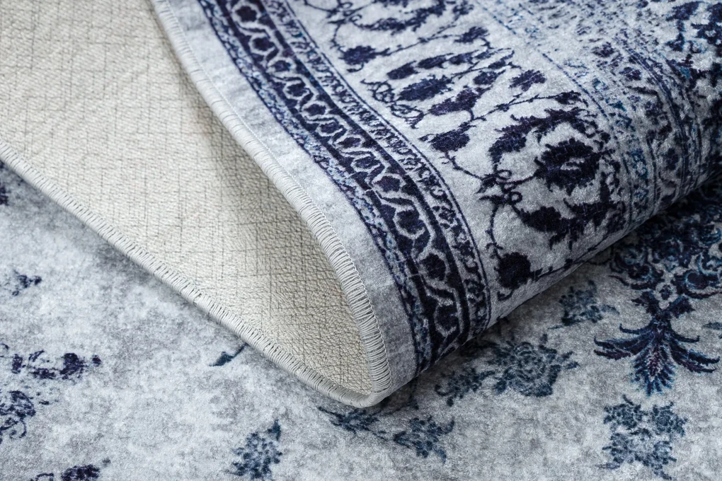 Koberec MIRO 51822.812 Rozeta s rámom, protišmykový, prateľný, modro-biely