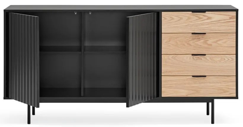 Nízka komoda v dekore duba v čierno-prírodnej farbe 159x80 cm Sierra – Teulat
