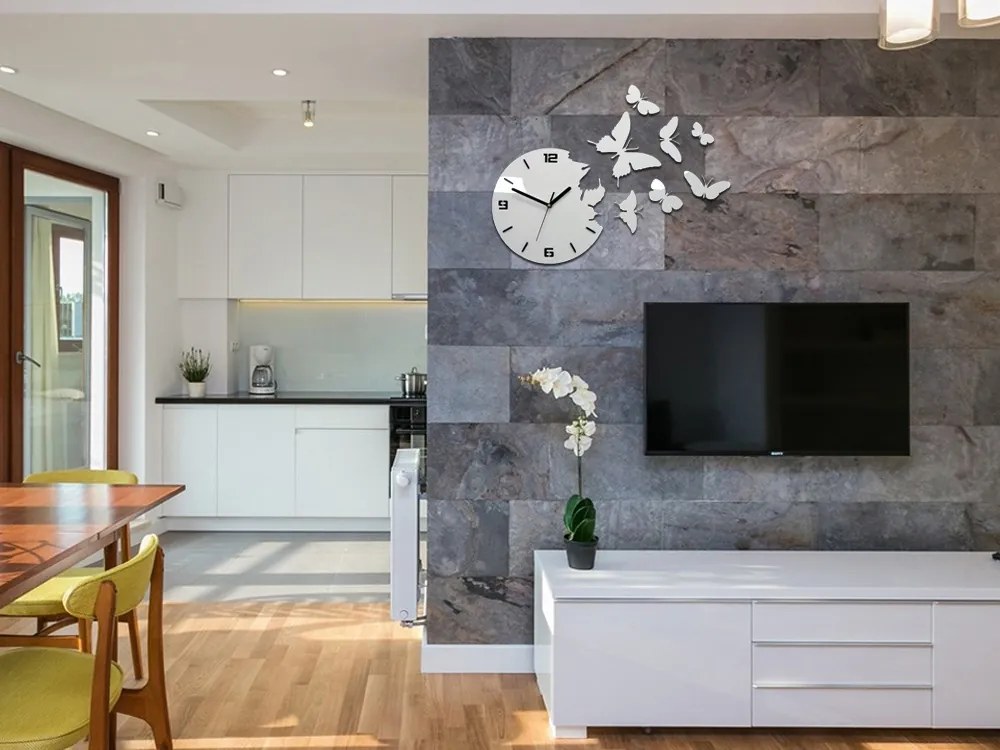 Moderné nástenné hodiny BUTTERFLIE 3D WHITE