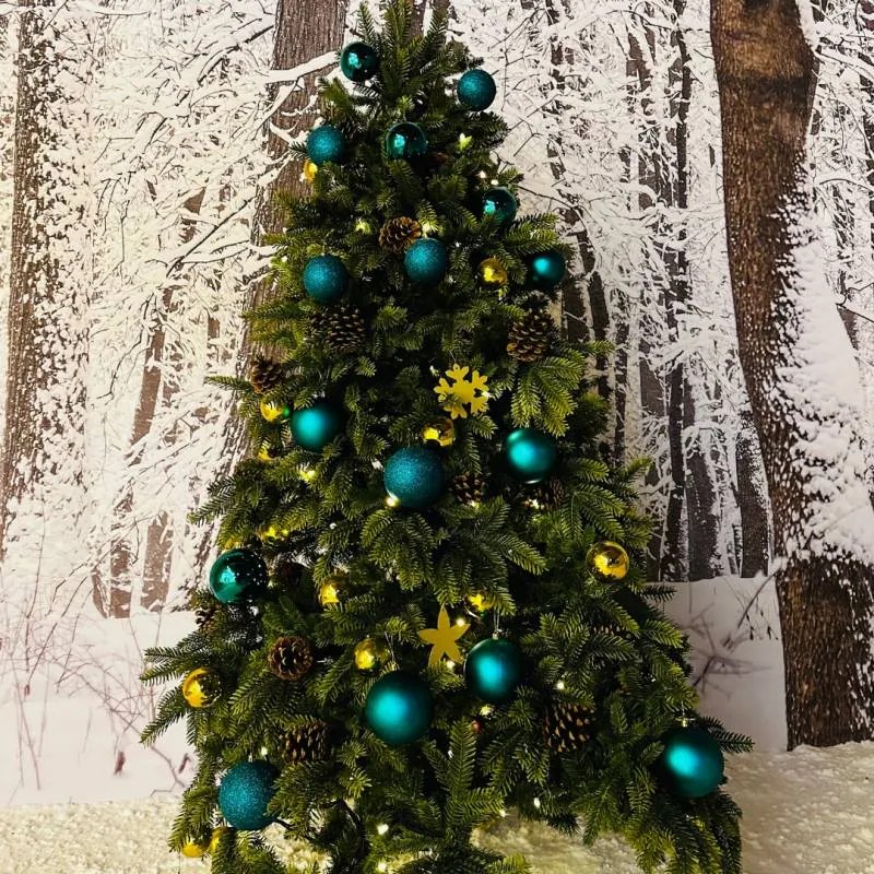 DECOLED Plastová guľa, 10 cm, pávia zelená, 6x trblietka