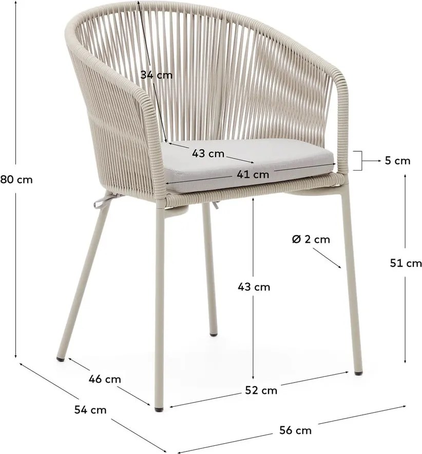 Krémovobiela kovová/polstrovaná záhradná stolička Yanet – Kave Home