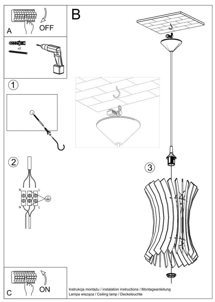 Závesné svietidlo Oriana, 1x drevené tienidlo