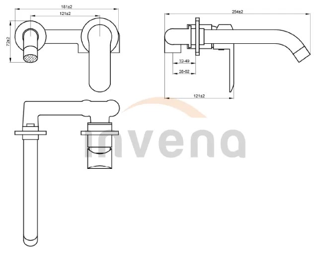 Invena Siros, podomietková umývadlová batéria, čierna matná, BP-90-U04-A