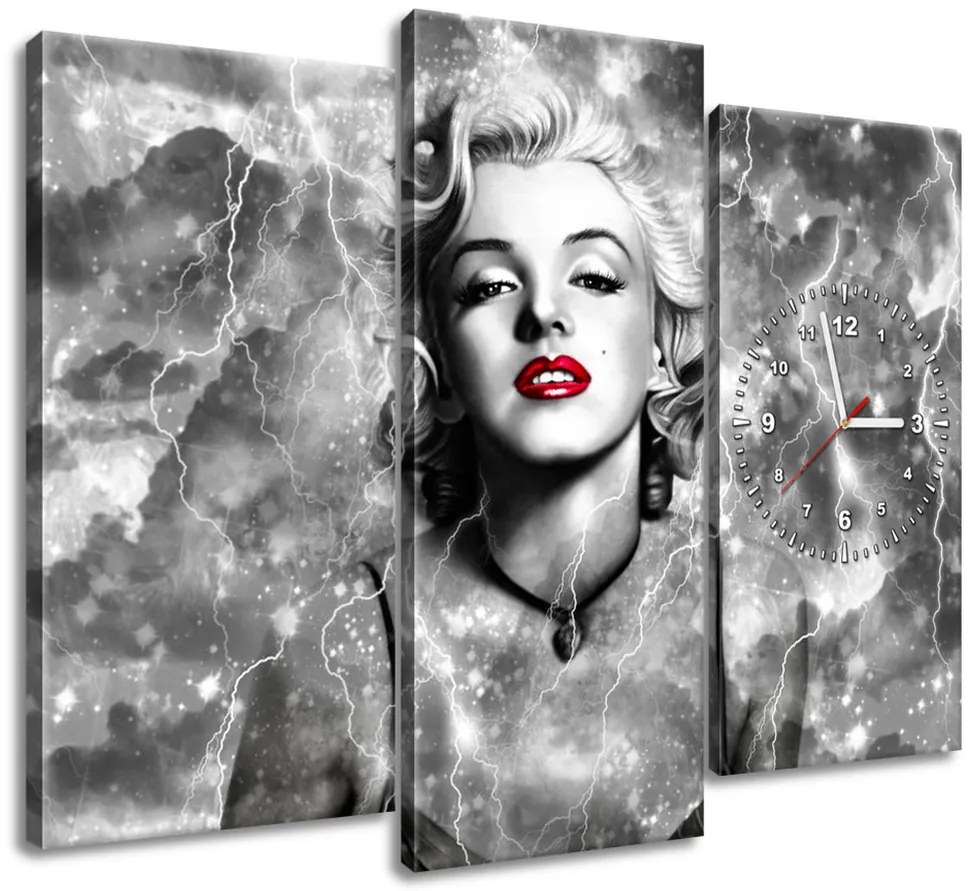 Gario Obraz s hodinami Elektrizujúca Marilyn Monroe - 3 dielny Rozmery: 30 x 90 cm