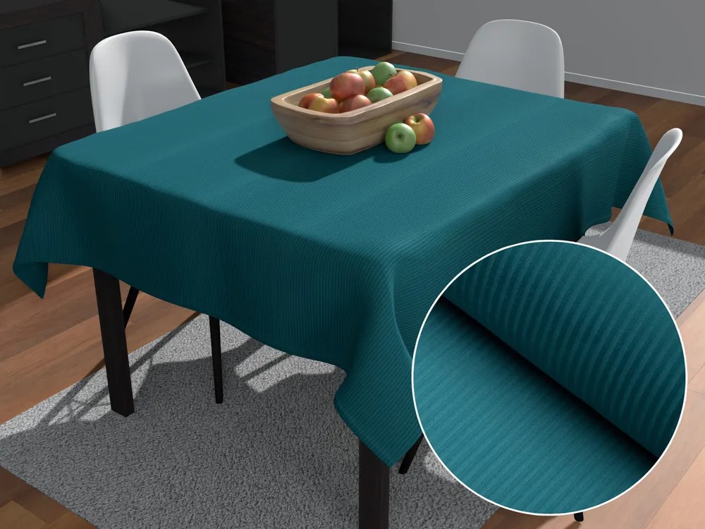 Biante Damaškový štvorcový obrus Atlas Grádl DM-014 Sýto petrolejový - tenké pásiky 3 mm 140x140 cm