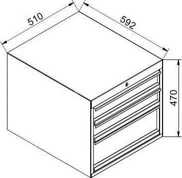 Závesný dielenský box na náradie k pracovným stolom, 3 zásuvky, zámok, 510 x 592 x 470 mm, sivá