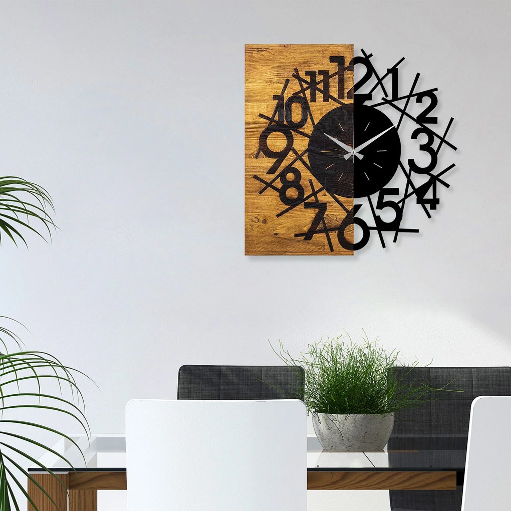 Nástenné dekoratívne hodiny WALLIE I. 58 cm orech/čierna