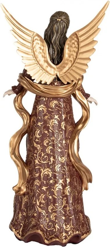 Vínovo-zlatá dekorácia anjel so zdobením Angel - 20*15*45 cm