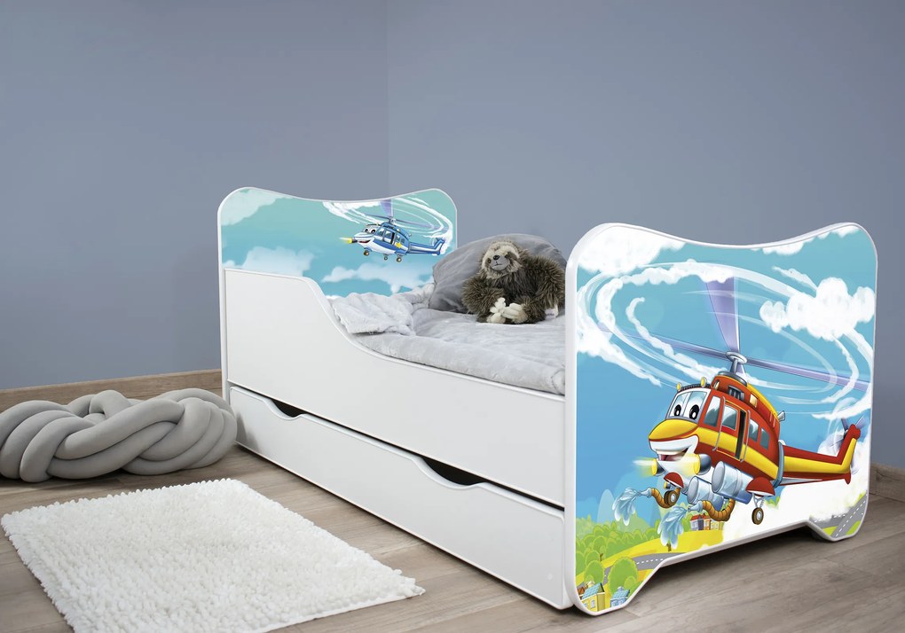 TOP BEDS Detská posteľ Happy Kitty 140x70 Helikoptéra so zásuvkou