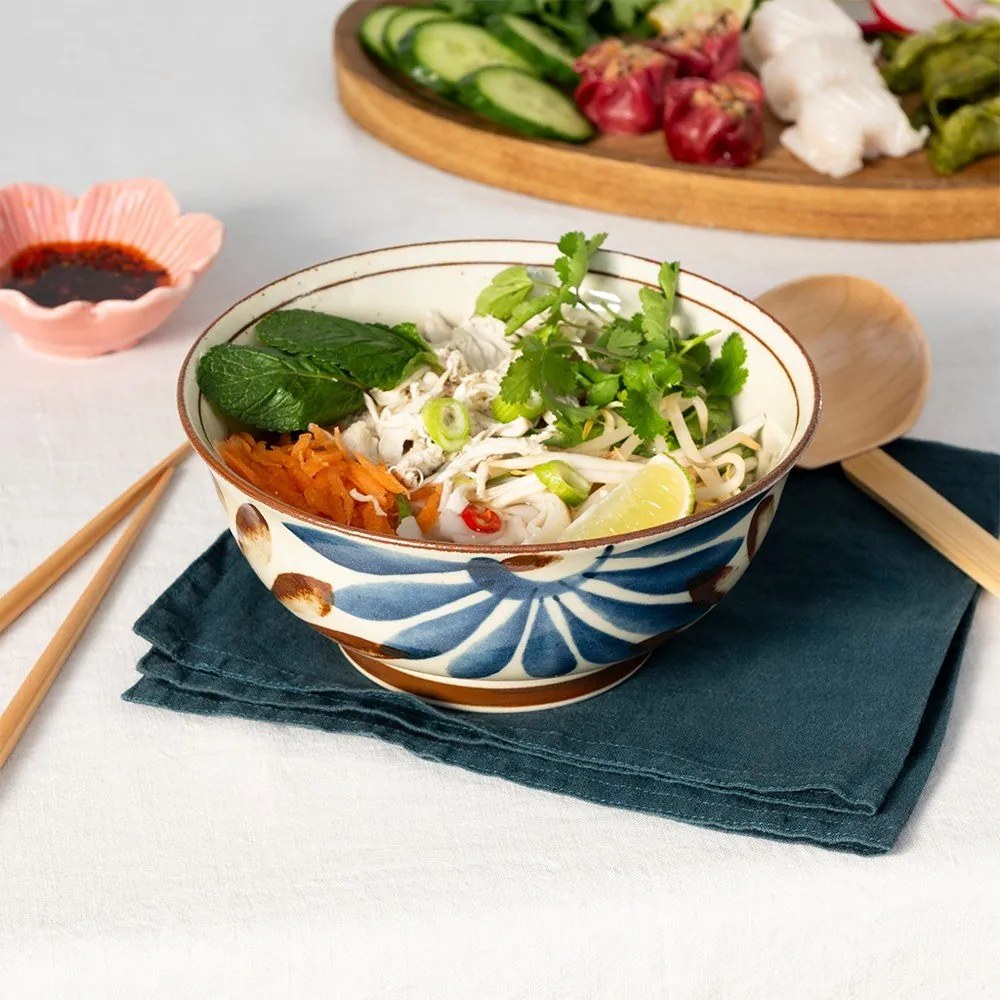 Modrá/béžová porcelánová ramen miska 1 l Flower – Rex London