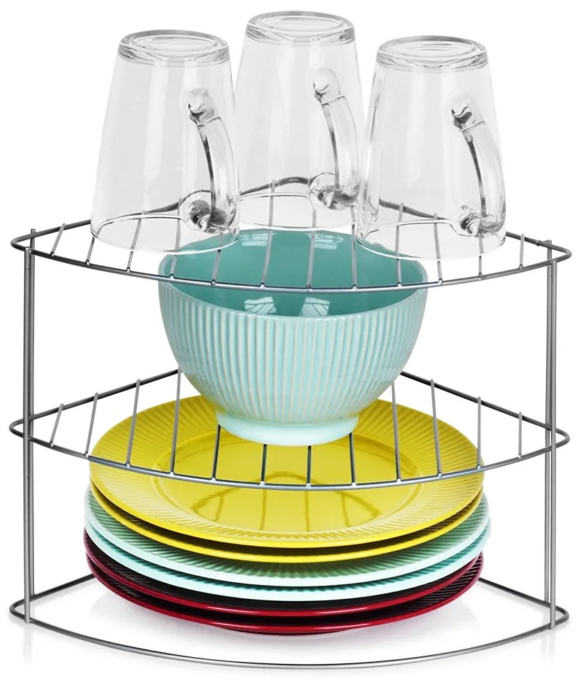 VILDE Prídavná polica, 3-poschodová, rohová, strieborný kov 23 x 23 x 21,5 cm