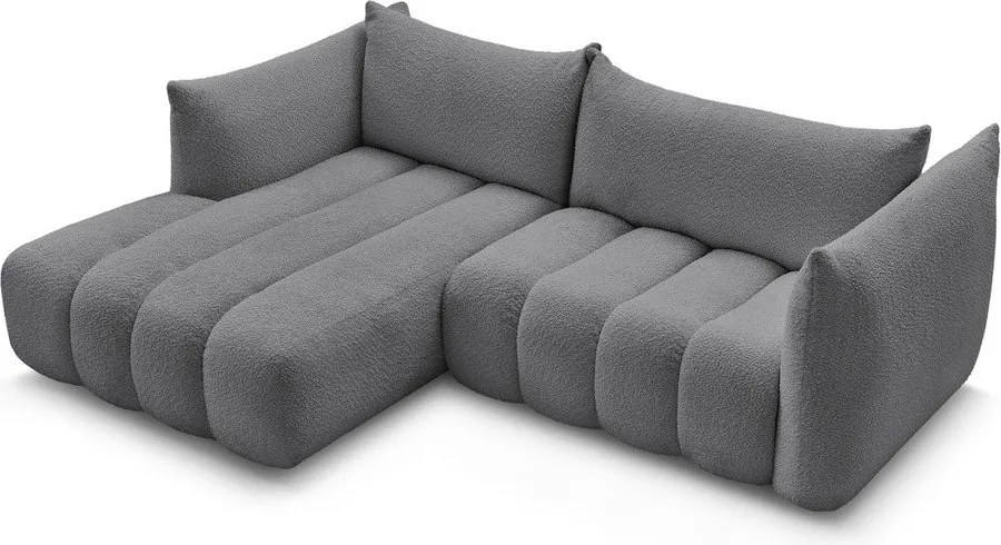 Sivá rohová pohovka z textílie buklé (ľavý roh/s leňoškou) Azra – Bobochic Paris