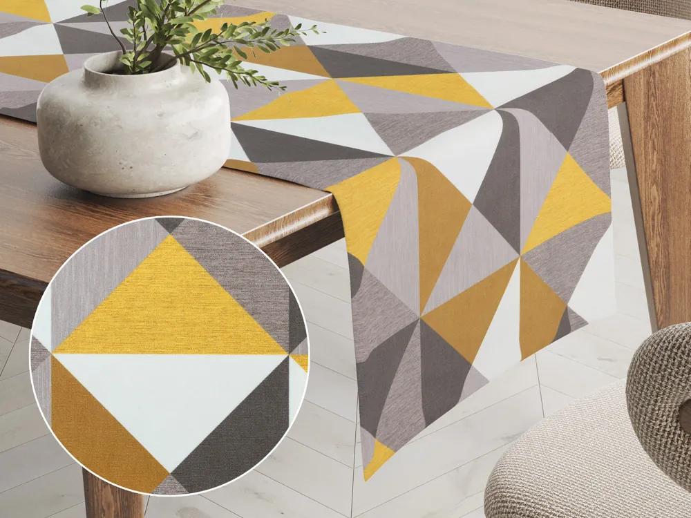 Biante Zamatový behúň na stôl Tamara TMR-020 Žlto-sivé trojuholníky 35x140 cm