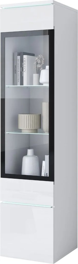 Úzka vitrína LED stĺpik Vera biely lesk (VRB00002+LED)