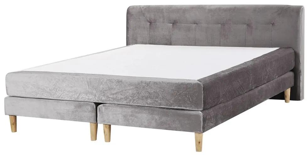 Zamatová kontinentálna posteľ 160 x 200 cm sivá MARQUISE Beliani
