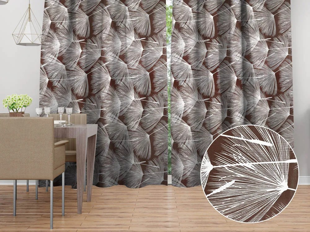 Biante Bavlnený záves Sandra SA-499 Biele abstraktné páperie na hnedom 150x220 cm