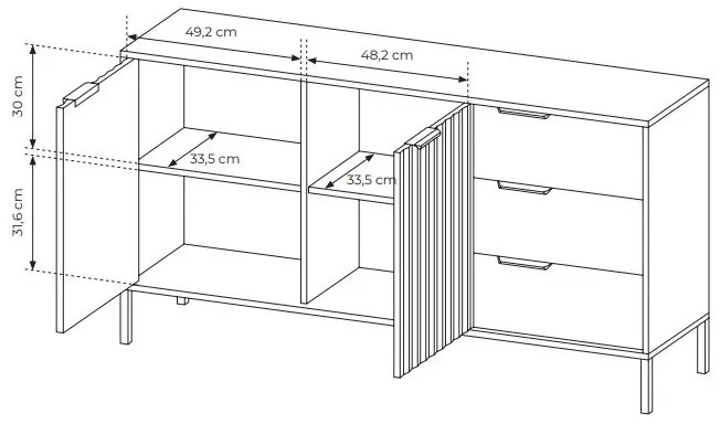 Komoda Rastafa 2D3S (dub artisan + čierna). Akcia -21%. Vlastná spoľahlivá doprava až k Vám domov. 1071379
