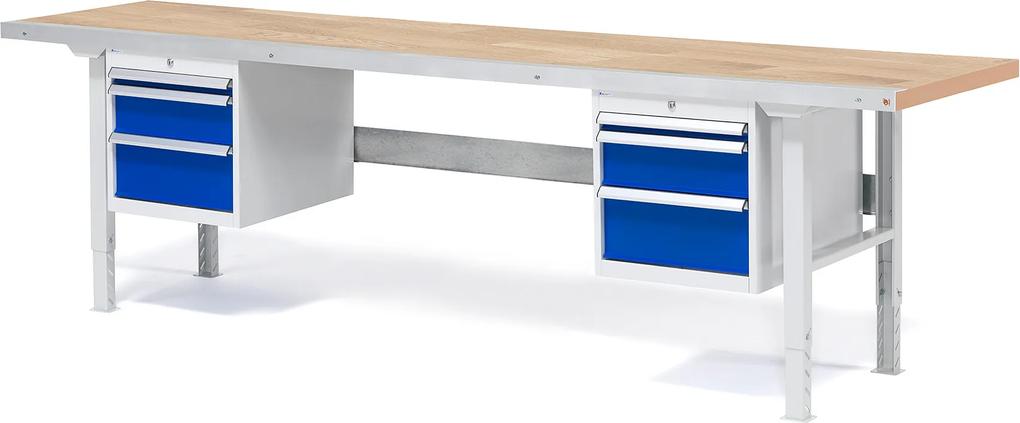 Dielenský stôl Solid so 6 zásuvkami, nosnosť 750 kg, 2500x800 mm, dub