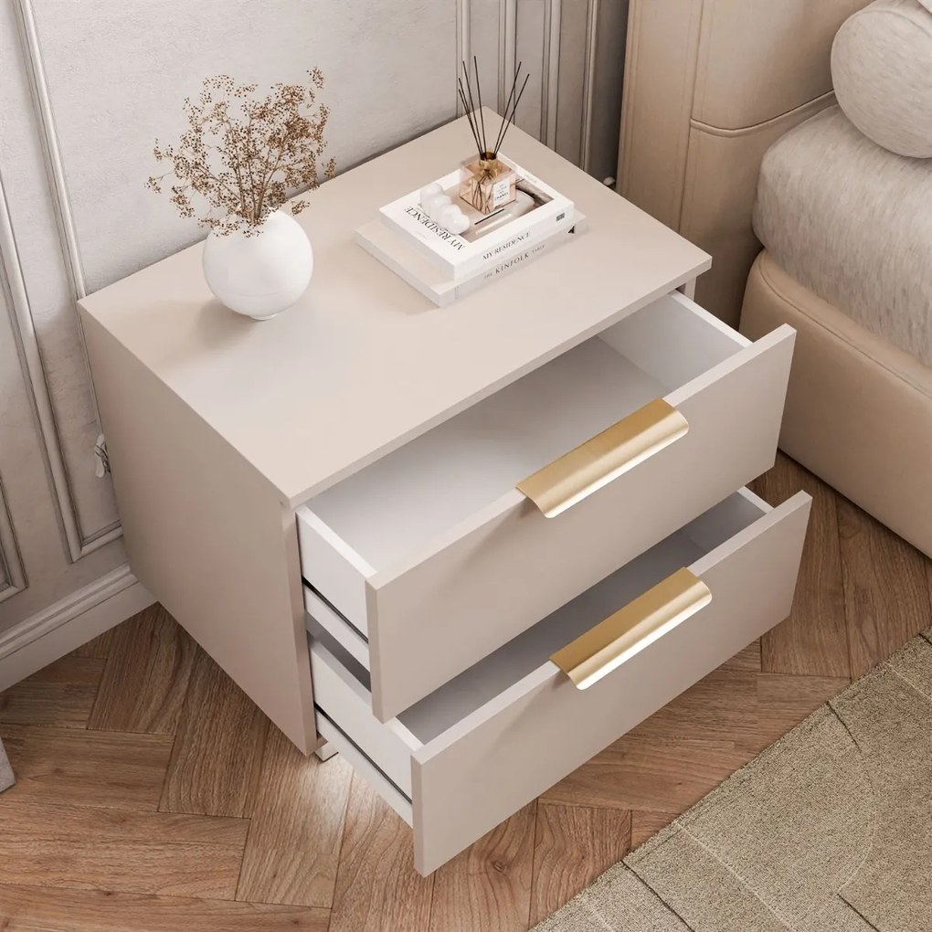 NOČNÝ STOLÍK MARION 2S KAŠMÍR ZLATÉ ÚCHYTKY LED