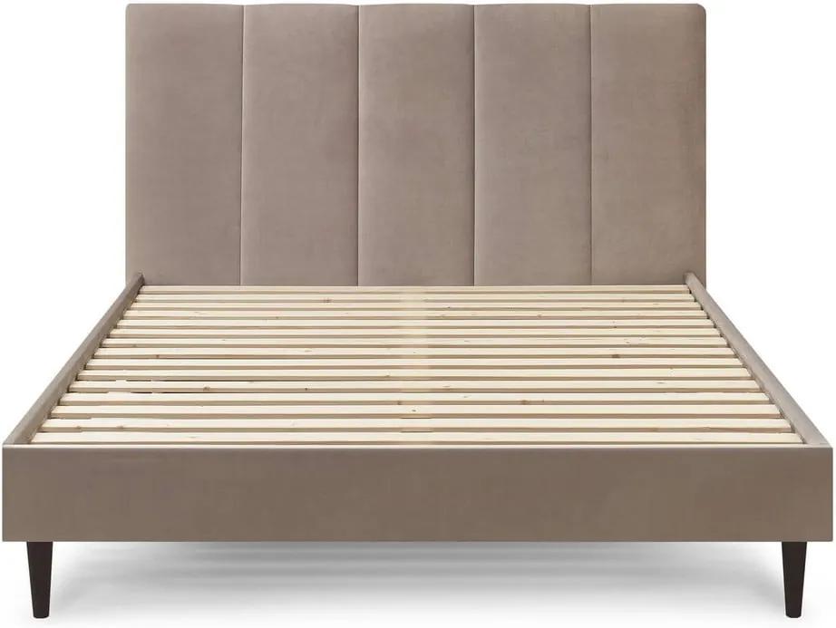 Béžová zamatová dvojlôžková posteľ Bobochic Paris Vivara Dark, 160 x 200 cm