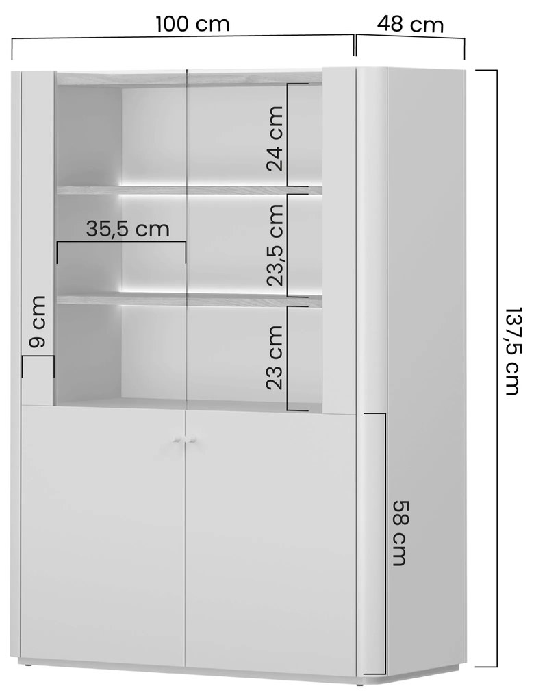 Vitrína Elivo 100 cm dvojdverová - eukalyptus / dub baltic dune