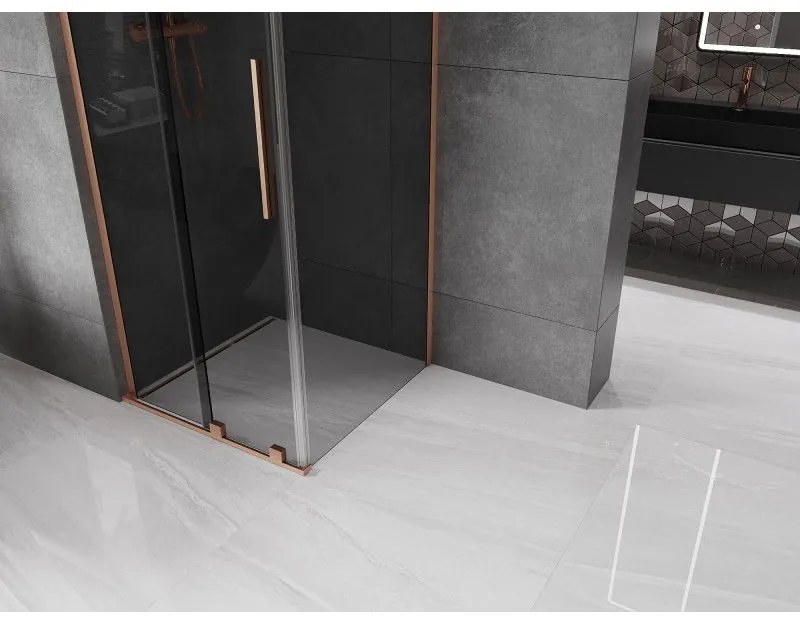 Mexen Velar L, sprchový kút s posuvnými dverami 90 x 90 cm, 8mm šedé sklo, medená matná, 871-090-090-43-65
