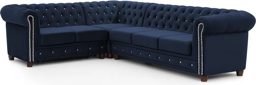 Modrá zamatová rozkladacia rohová pohovka (ľavý roh/do L) York Blik – Ropez