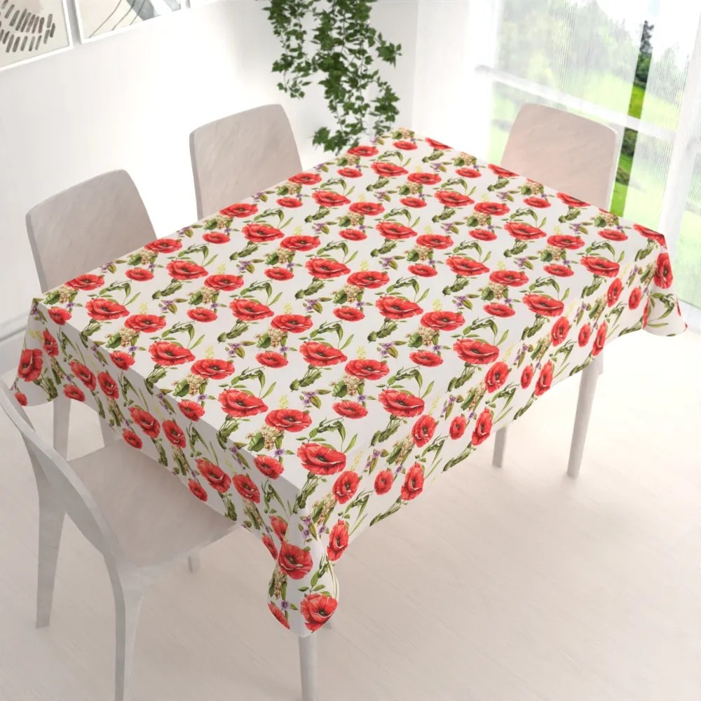 Biante Dekoračný obdĺžnikový obrus PML-101 Vlčie maky na bielom 80x120 cm