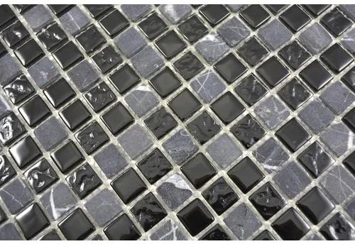 Sklenená mozaika Crystal s prírodným kameňom CM M465 30x30 cm sivá/čierna