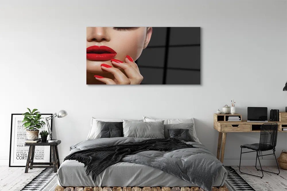 Obraz plexi Žena červené pery a nechty 140x70 cm
