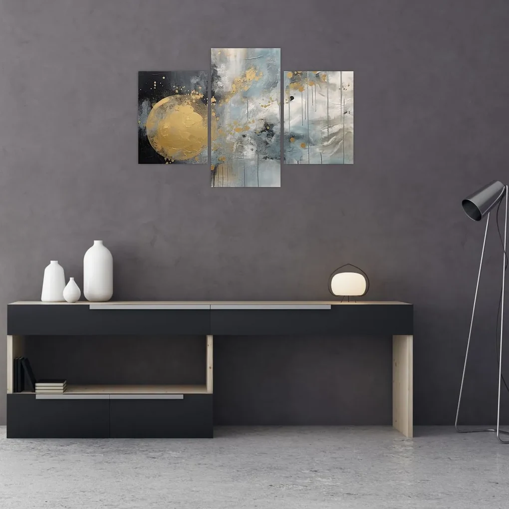 Obraz - Abstrakcia so zlatou guľou (90x60 cm)
