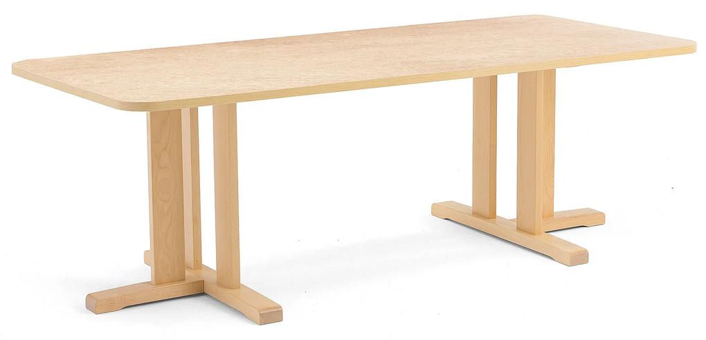 Stôl KUPOL, obdĺžnik, 1800x800x600 mm, linoleum - béžová, breza