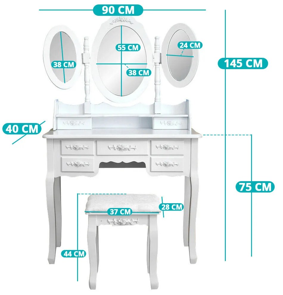 Toaletný stolík Milano, dostupný v rôznych farbách - biely