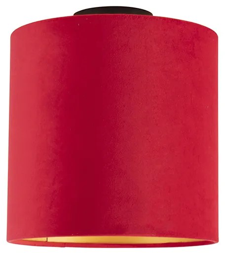 Stropné svietidlo s velúrovým tienidlom červené so zlatým 25 cm - čierne Combi